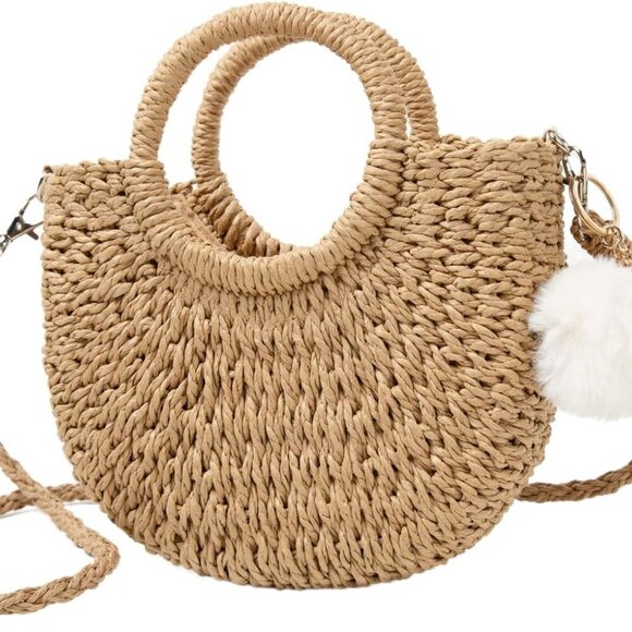 Women's Straw Beach Crossbody Bag Mini Tote Handwoven Summer Shoulder - Picture 1 of 7